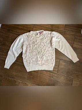 Jaclyn Smith Blush Floral Crochet Knit Sweater | Size Large